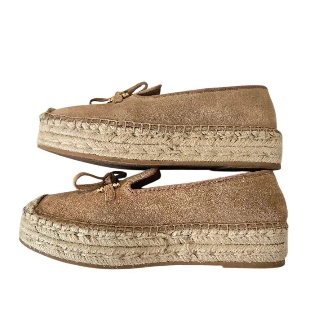 Talbots Womens Quinn Bow Tan Suede Platform Espadrille Loafer 7M